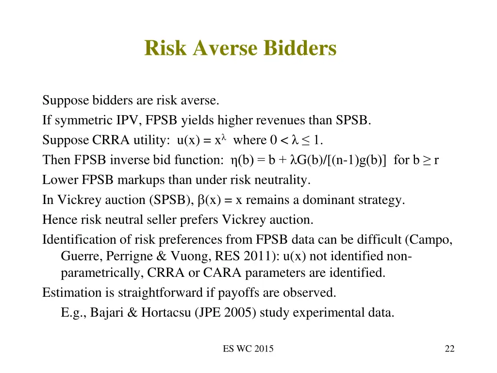 risk averse bidders