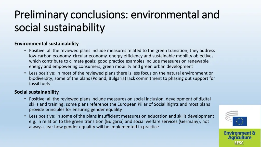 preliminary conclusions environmental