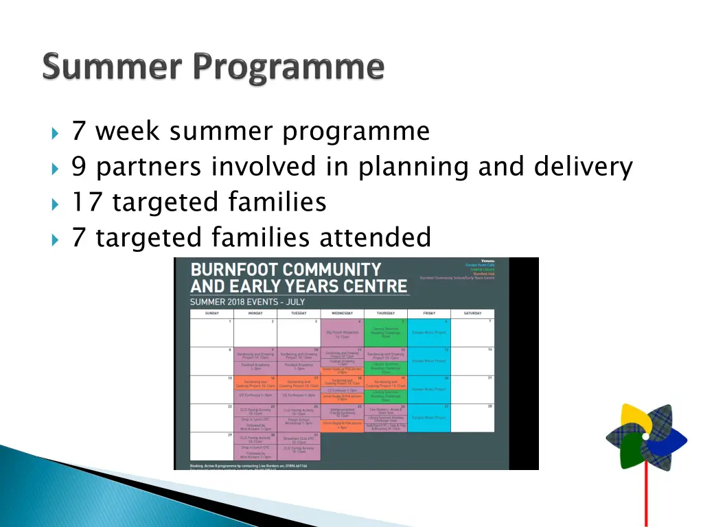 7 week summer programme 9 partners involved