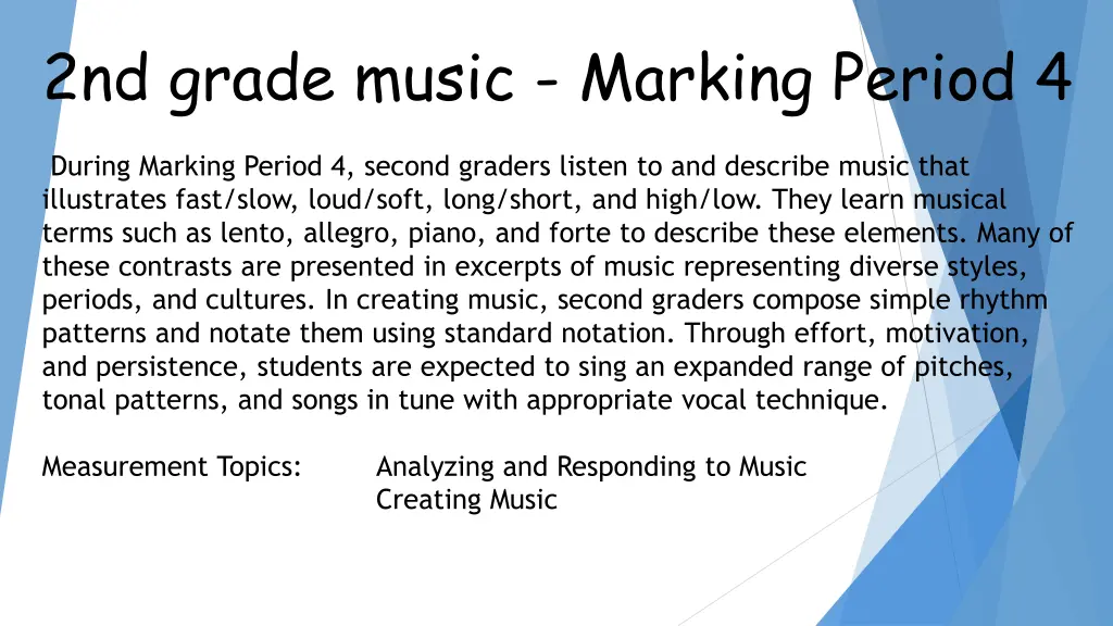 2nd grade music marking period 4