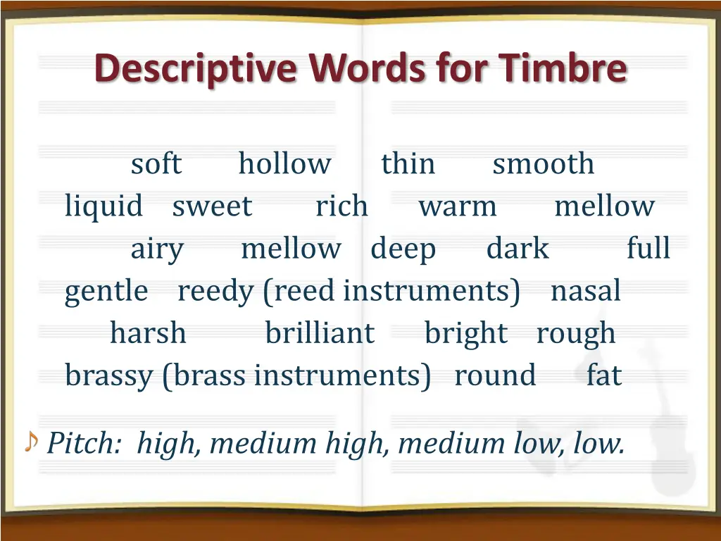 descriptive words for timbre