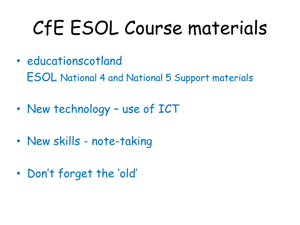 cfe esol course materials