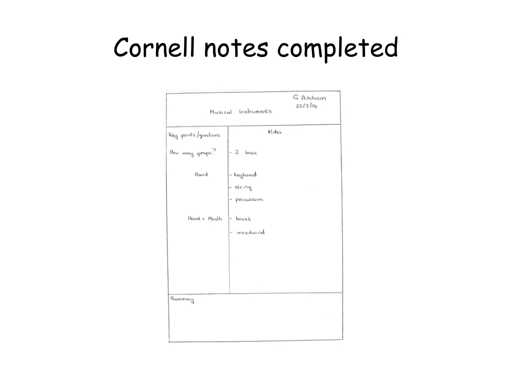 cornell notes completed