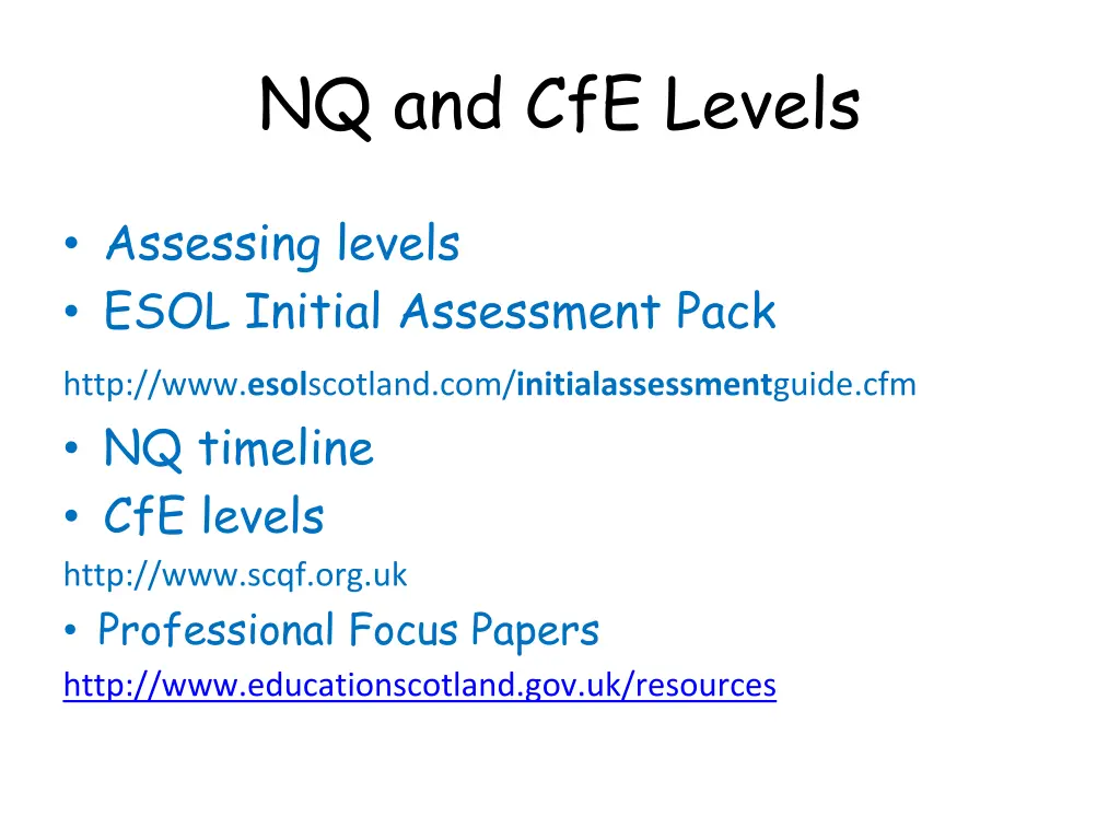 nq and cfe levels