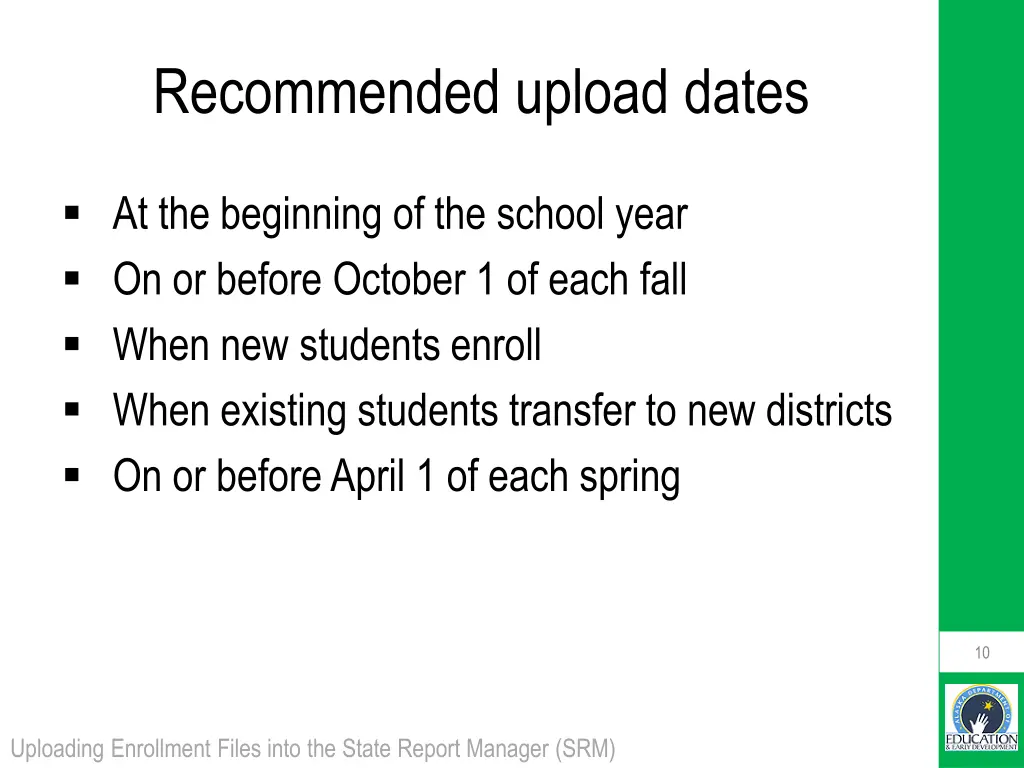 recommended upload dates