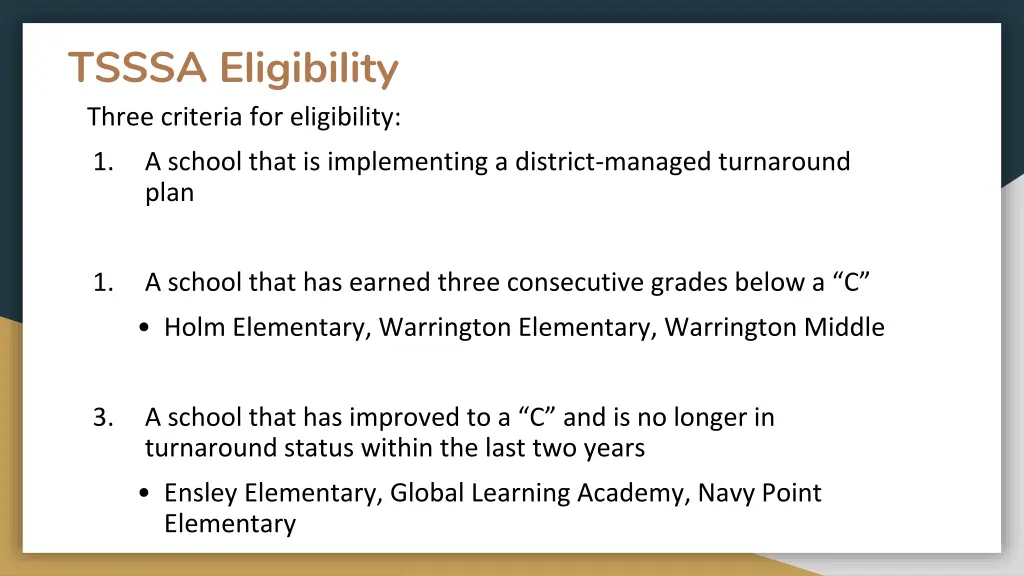 tsssa eligibility three criteria for eligibility