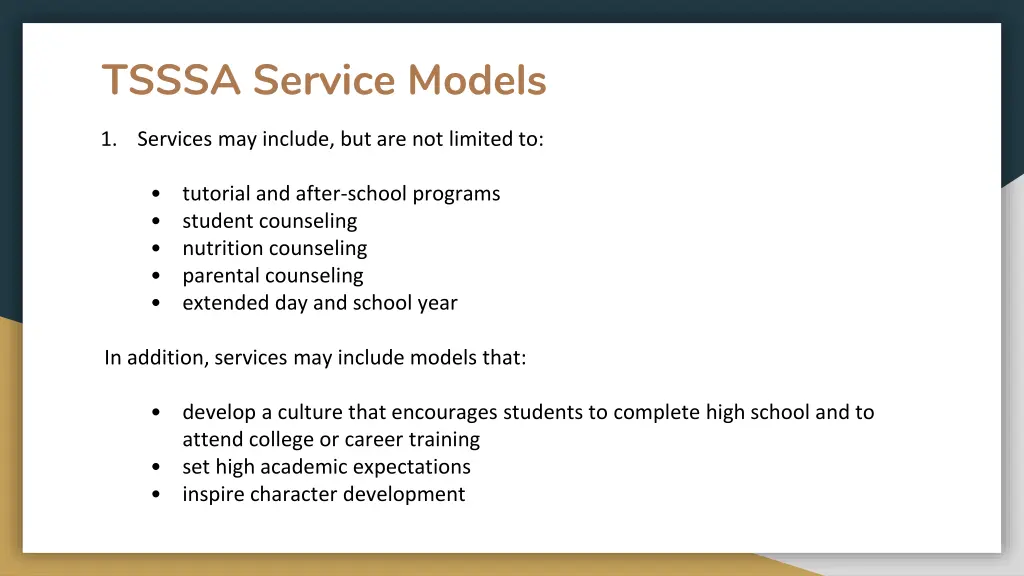 tsssa service models