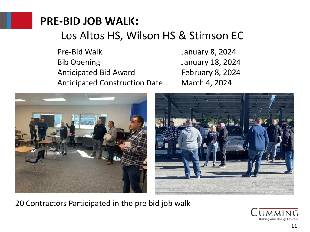 pre bid job walk los altos hs wilson hs stimson ec