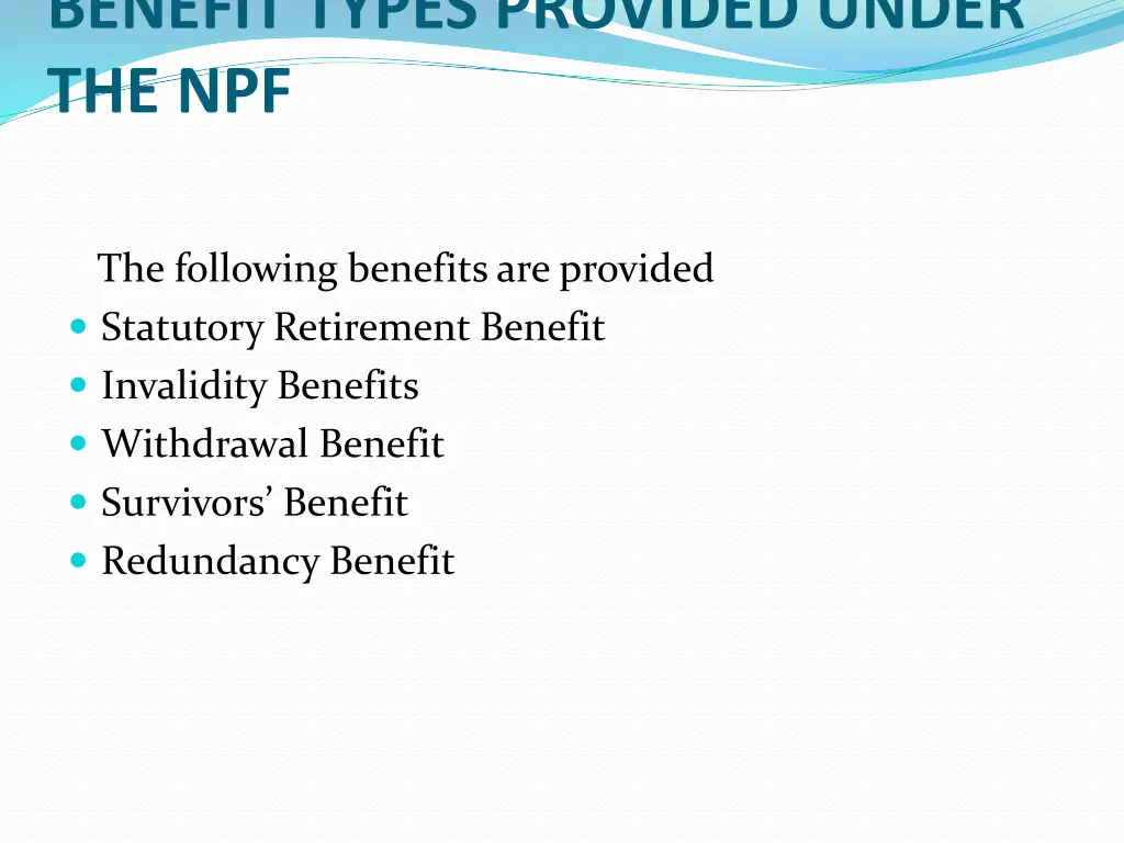 benefit types provided under the npf