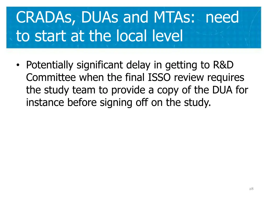 cradas duas and mtas need to start at the local