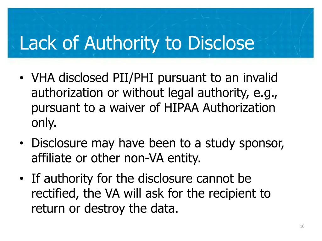 lack of authority to disclose