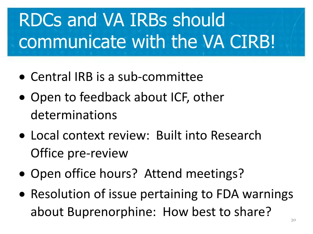 rdcs and va irbs should communicate with