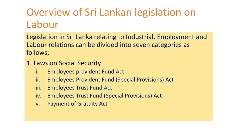 overview of sri lankan legislation on labour