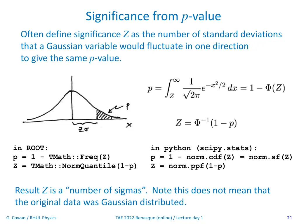 significance from p value often define