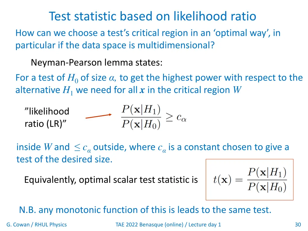 test statistic based on likelihood ratio