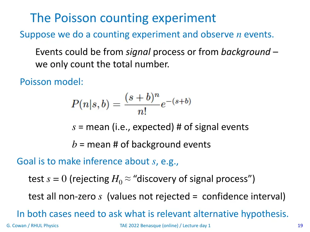 the poisson counting experiment suppose