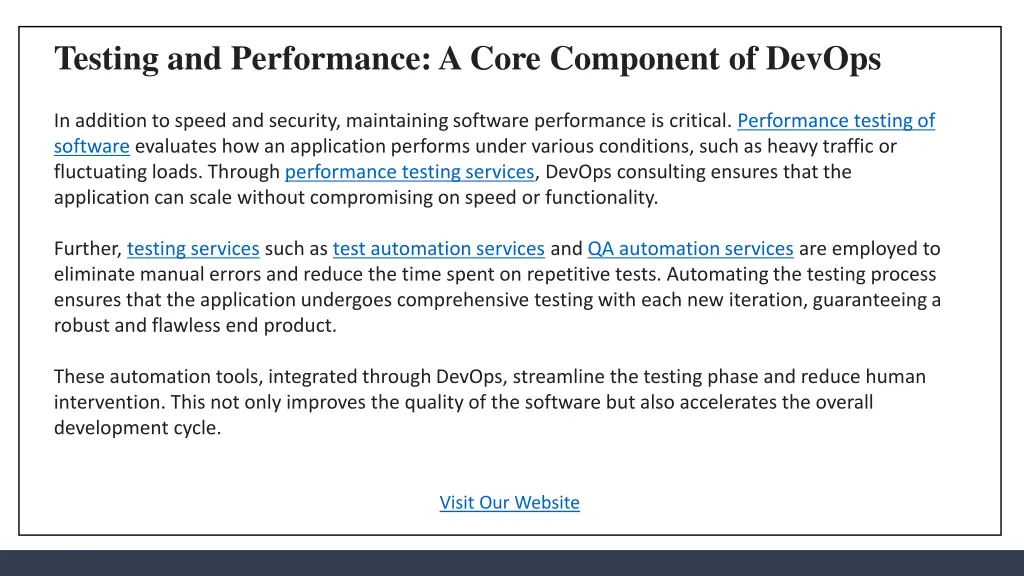 testing and performance a core component of devops