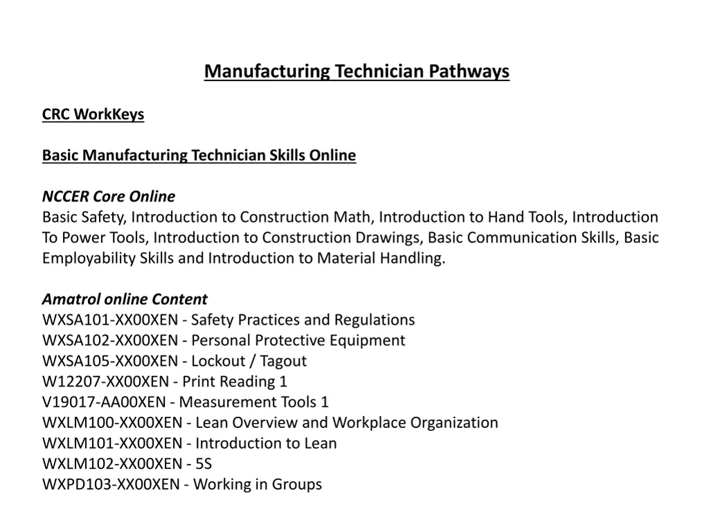 manufacturing technician pathways