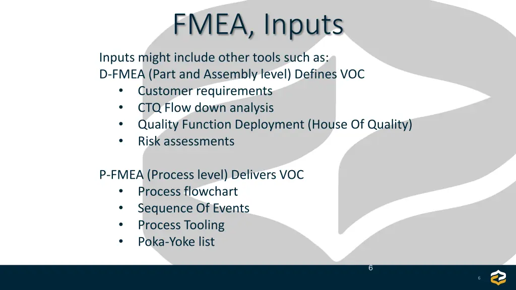 fmea inputs