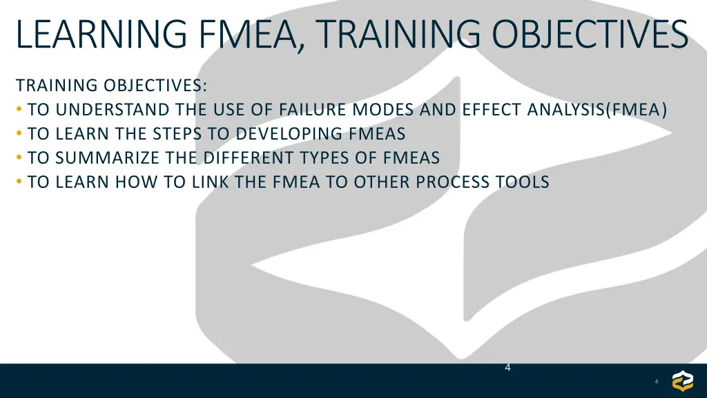 learning fmea training objectives