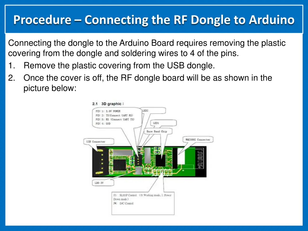 procedure connecting the rf dongle to arduino