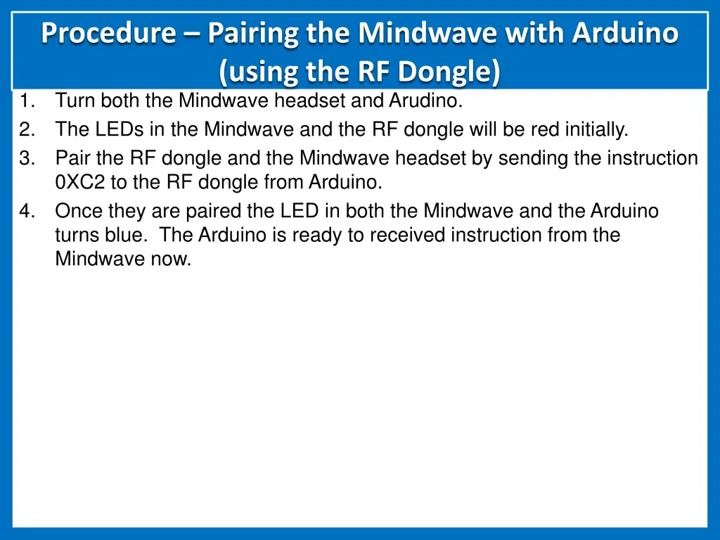 procedure pairing the mindwave with arduino using