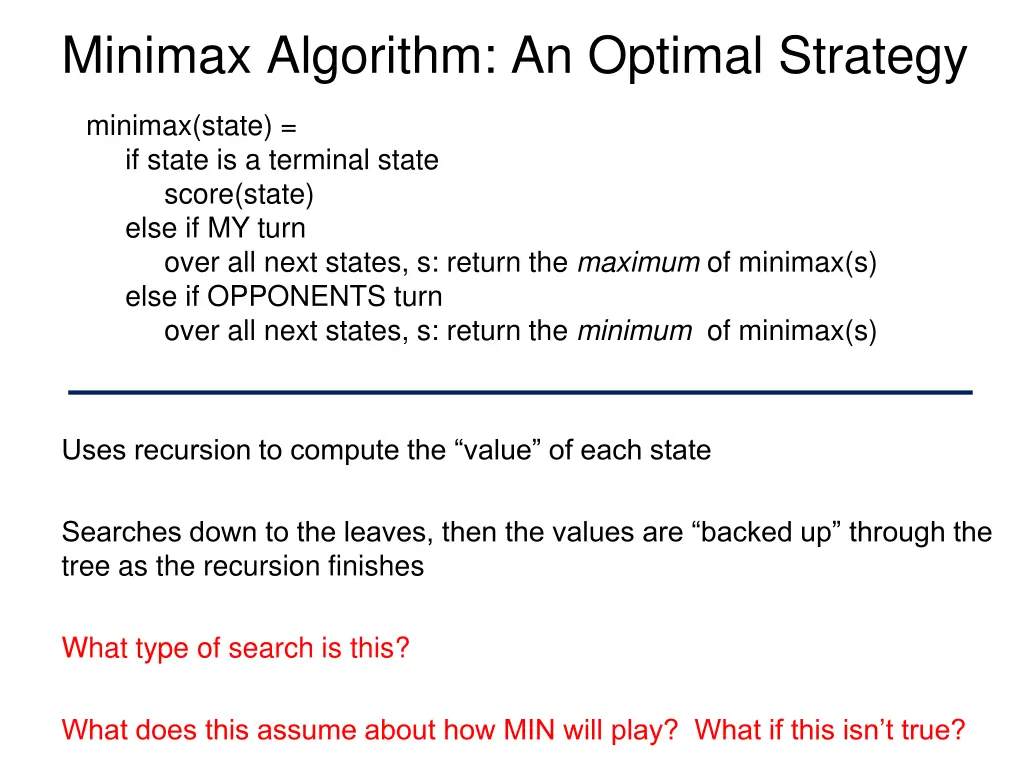 minimax algorithm an optimal strategy