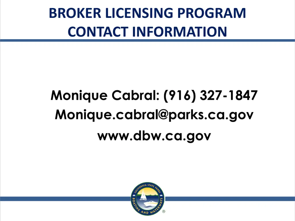 broker licensing program contact information