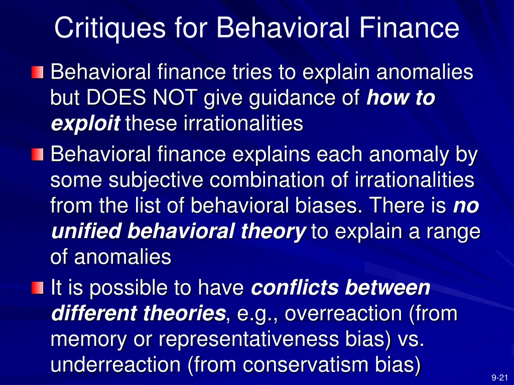 critiques for behavioral finance