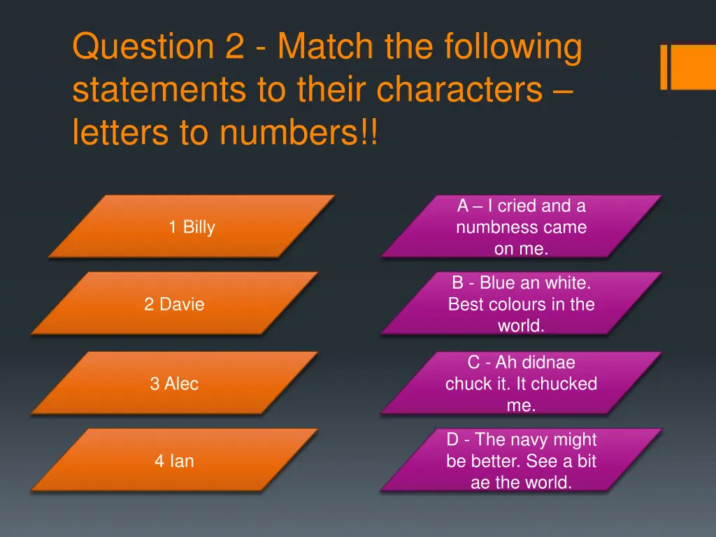 question 2 match the following statements