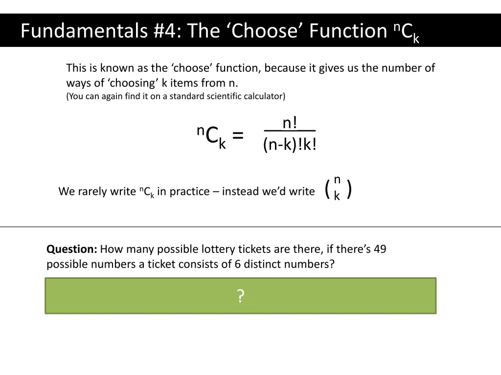 fundamentals 4 the choose function n c k 1