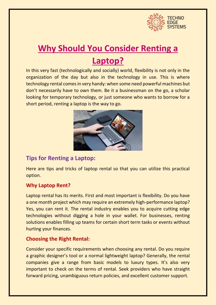 why should you consider renting a laptop in this