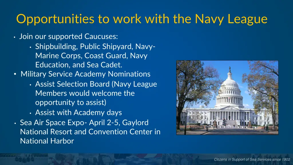 opportunities to work with the navy league