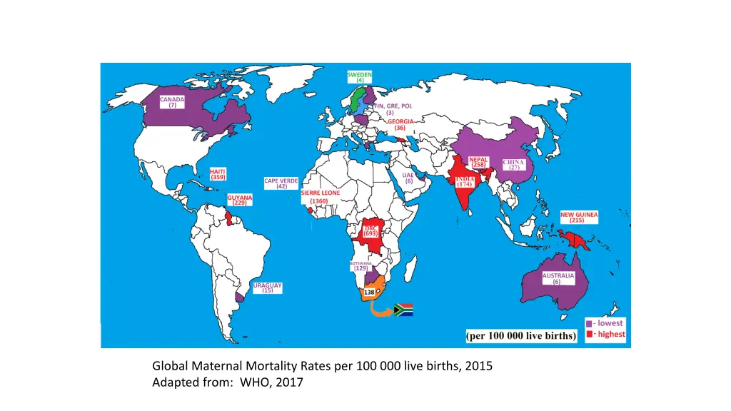 global maternal mortality rates per 100 000 live