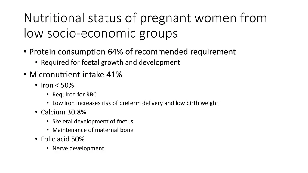 nutritional status of pregnant women from