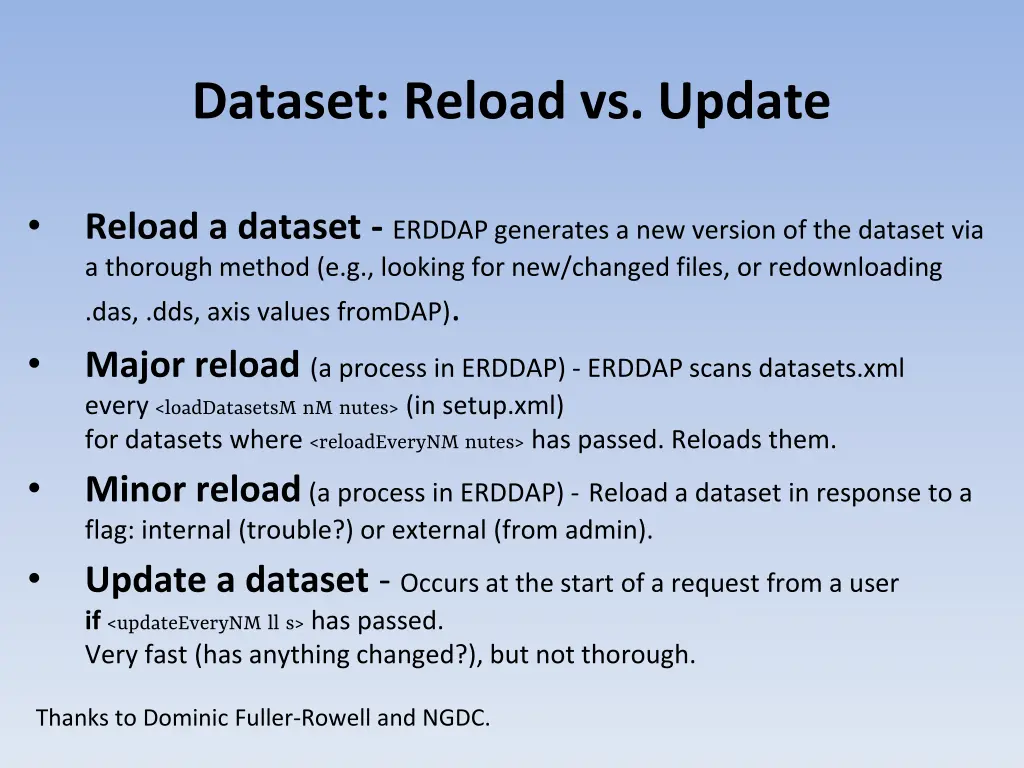 dataset reload vs update