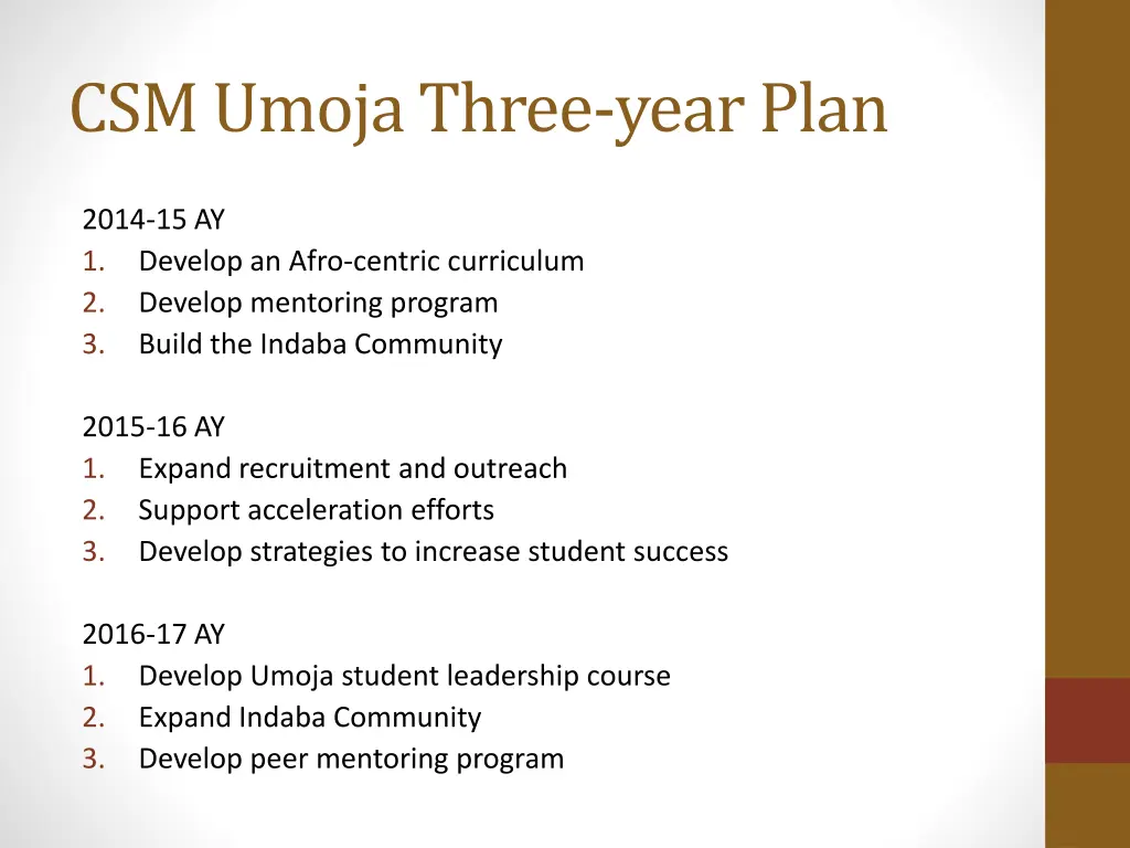 csm umoja three year plan