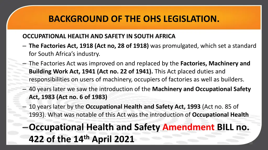 background of the ohs legislation