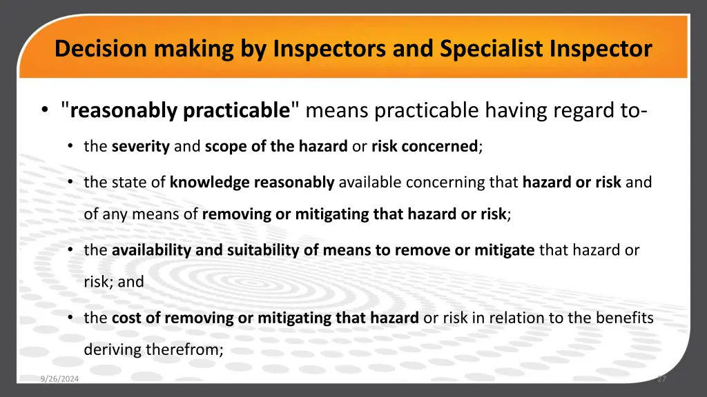 decision making by inspectors and specialist