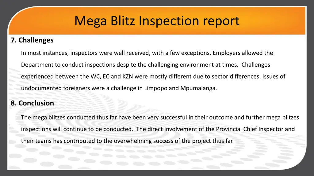 mega blitz inspection report 6