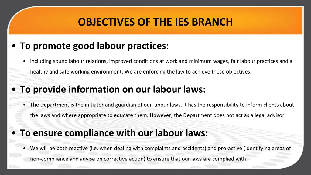 objectives of the ies branch