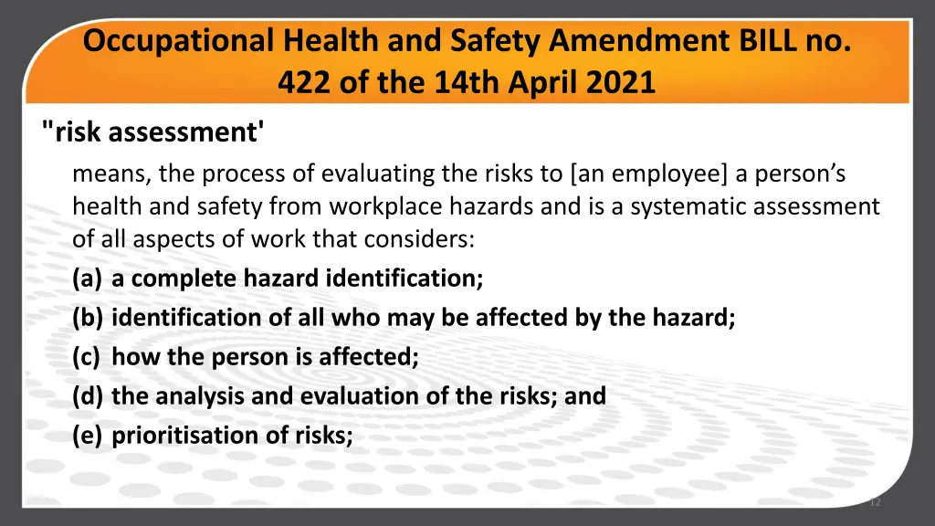 occupational health and safety amendment bill 1