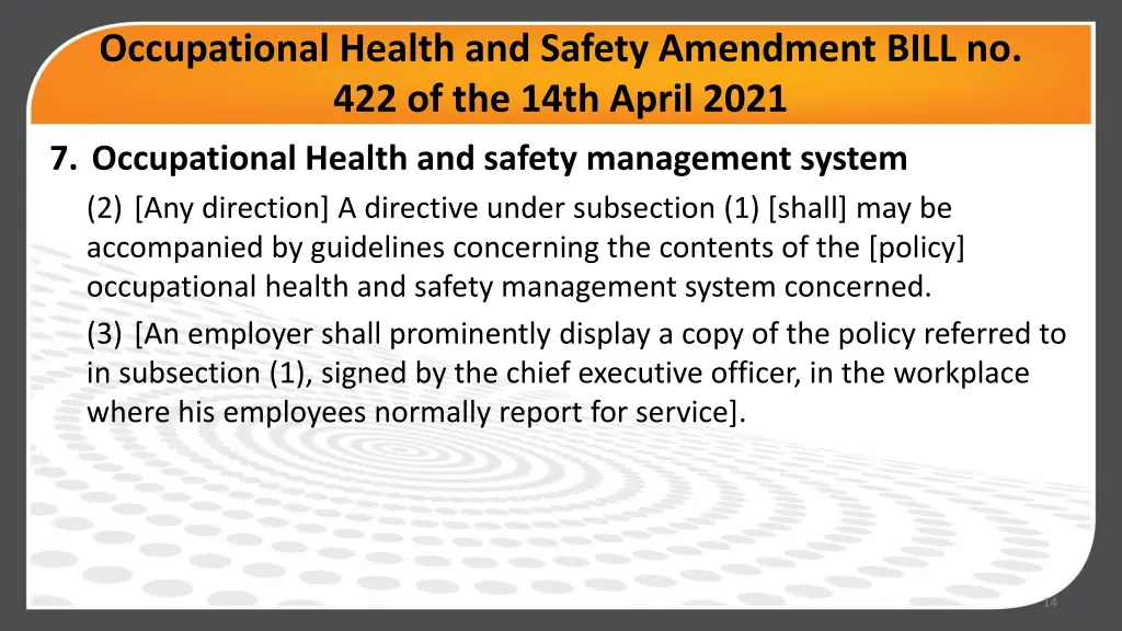 occupational health and safety amendment bill 3