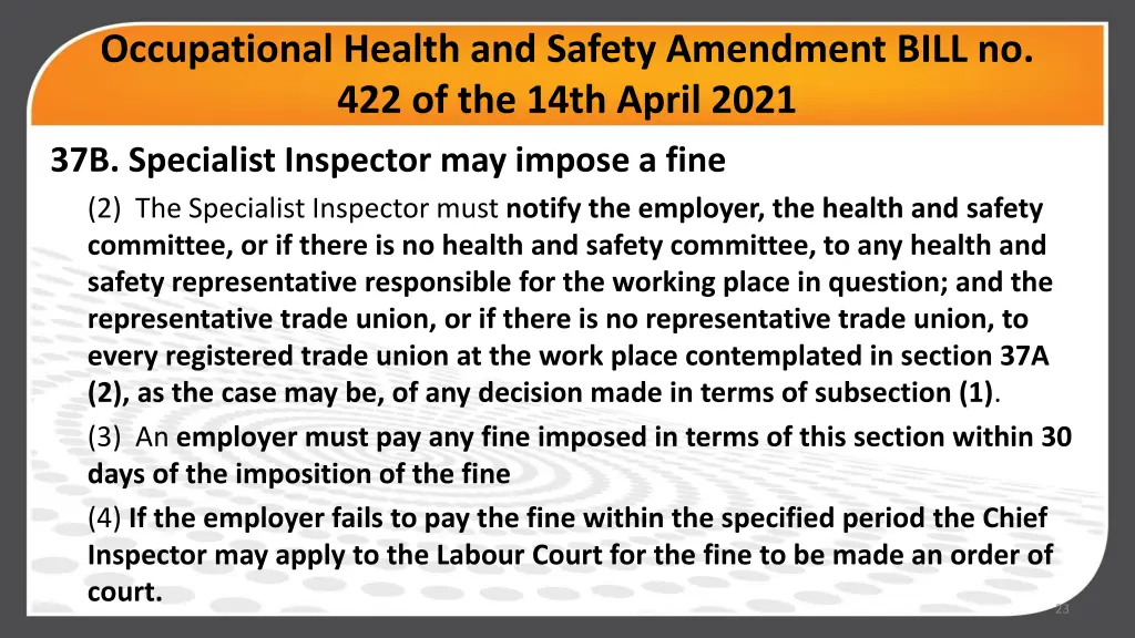 occupational health and safety amendment bill 6