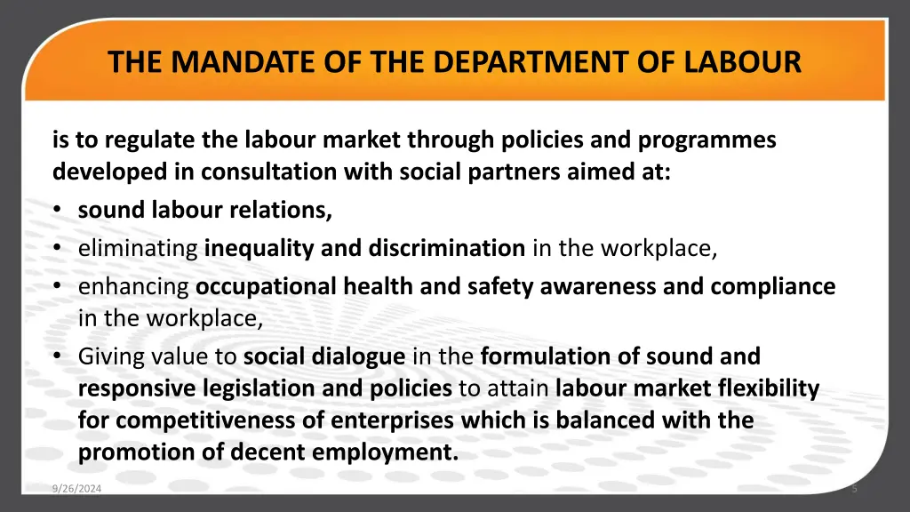 the mandate of the department of labour 1