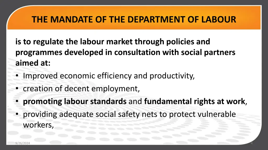 the mandate of the department of labour