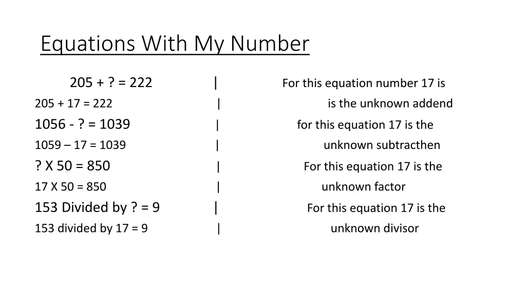 equations with my number