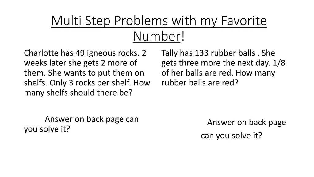 multi step problems with my favorite number