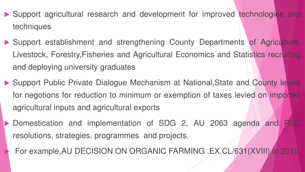 support agricultural research and development