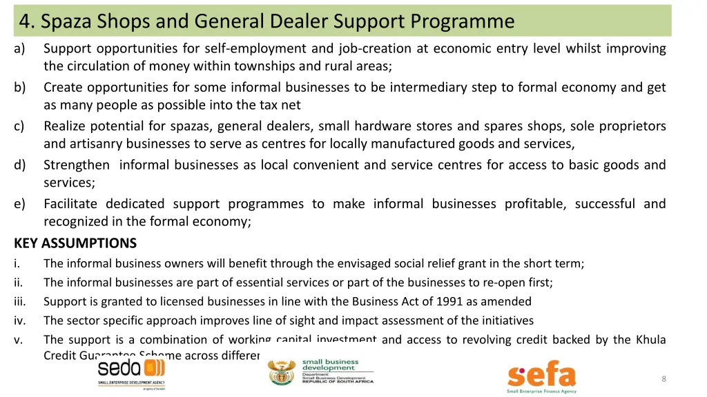 4 spaza shops and general dealer support programme